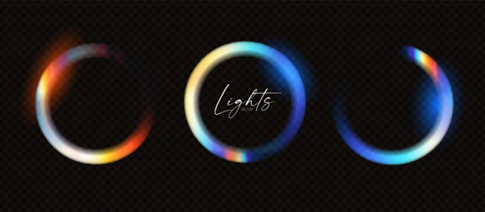Rainbow circle light effect. Shining banner. Dispersion of beam.