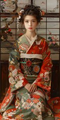 Portrait of a young woman in a kimono