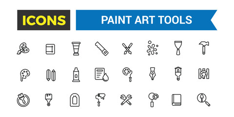 Paint art tools icon set. Outline icons pack. Editable vector icon and illustration.