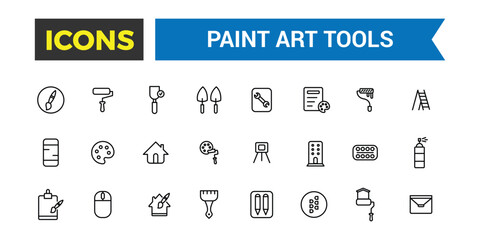Paint art tools icon set. Outline icons pack. Editable vector icon and illustration.