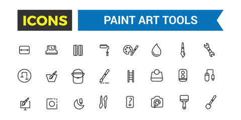 Paint art tools icon set. Outline icons pack. Editable vector icon and illustration.