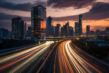 Fototapeta premium Long exposure shots of traffic in a modern city