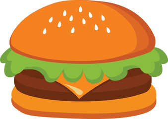 Cheeseburger vector flat illustration. Isolated on white background. 4th of July Independence Day themed festive card design.