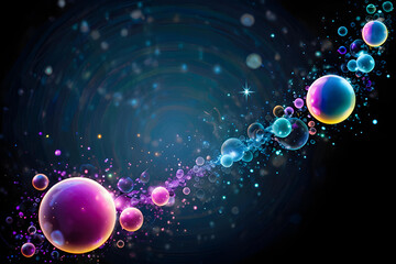 świecące tło z bąbelkami i gwiazdami bąbelki niebieskie, granatowe i czarne tło