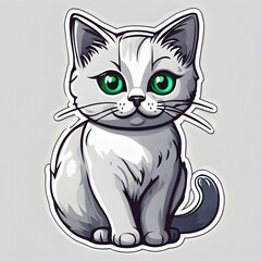 Obraz premium Cute Cartoon British Shorthair Cat with Green Eyes