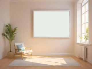 Frame Mockup in pink living room with plant and chair