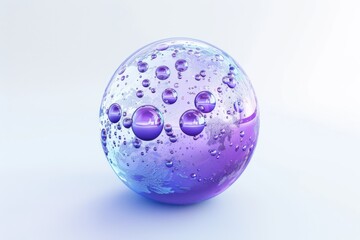 A glossy orb with a smooth surface featuring water droplets, rendered in beautiful shades of purple and blue.