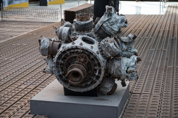 old star radial engine from an airplane from the Second World War, it is destroyed and rusted