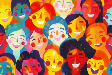 joyful multiracial faces collage celebrating diversity and happiness digital illustration