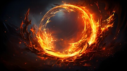 Fire circle, swirling flames and dynamic motion in circle of fire - vibrant digital inferno