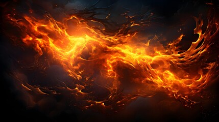 Intense heat and burning flames in close-up fire isolated on black background - fiery digital illustration