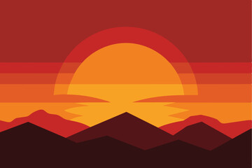 Sunset landscape vector illustration background design