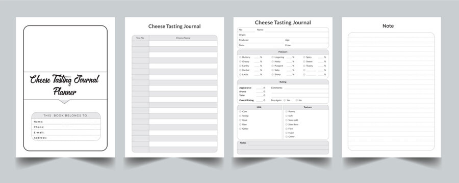 Editable Cheese Tasting Journal Planner kdp Interior printable template design.