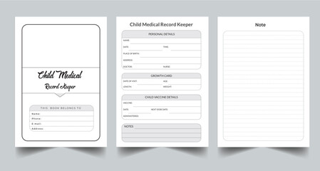 Editable Child Medical Record Keeper Planner kdp Interior printable template design.