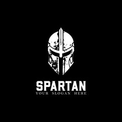 The Majestic Rough Spartan Helmet Logo Standing Proudly on a Bold Black Background, Symbolizing Courage
