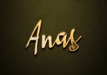 Old gold text effect of Arabic name Anas with 3D glossy style Mockup.