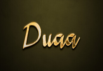 Old gold text effect of Arabic name Duaa with 3D glossy style Mockup.