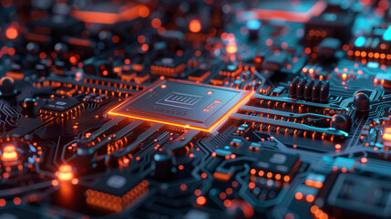Fototapeta premium Futuristic microchip on the motherboard
