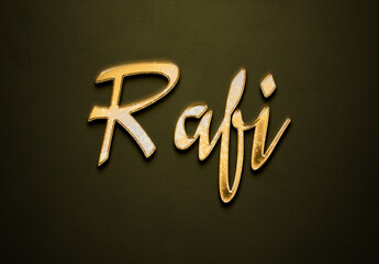 Old gold text effect of Arabic name Rafi with 3D glossy style Mockup.