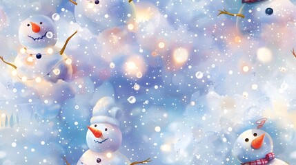 Obraz premium Playful Snowmen Surrounded by Enchanted Winter Wonderland of Twinkling Holiday Lights