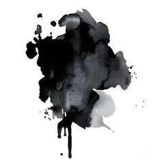 Black watercolor ink blot on white background