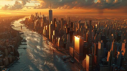 New York City Skyline Sunset Panorama