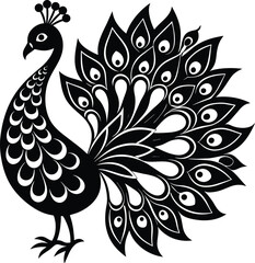 Ornate Peacock Rangoli Design Vector Silhouette