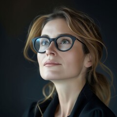 Fototapeta premium A woman with glasses looking up at the sky.