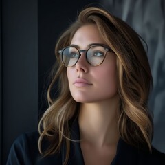 Fototapeta premium A woman wearing glasses with her eyes closed.