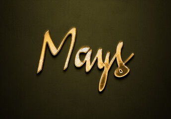 Old gold text effect of Arabic name Mays with 3D glossy style Mockup.