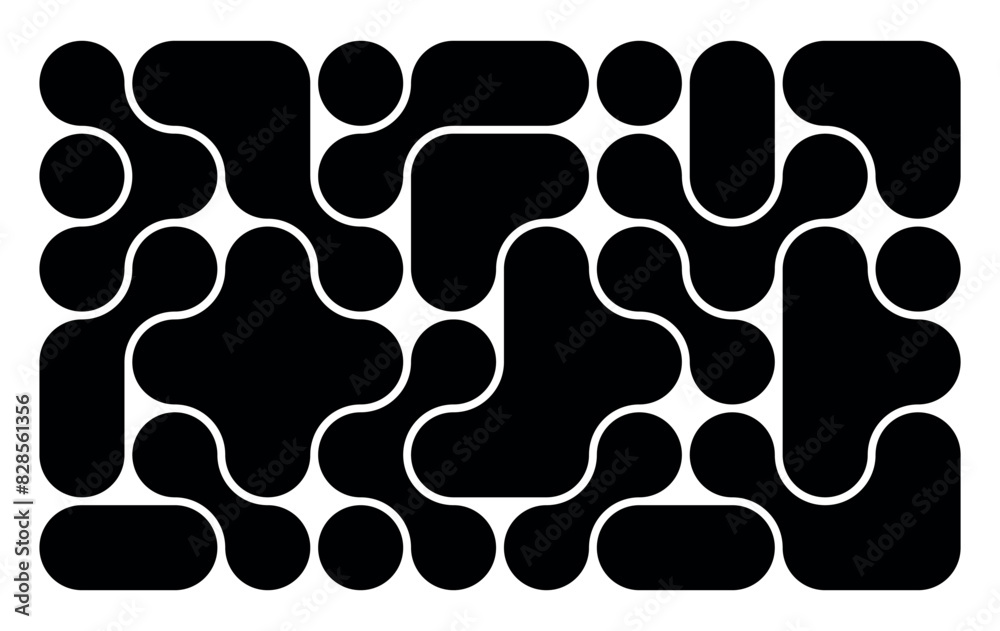 Wall mural background with black liquid connected circle dots.metaballs pattern on white. abstract geometric sh
