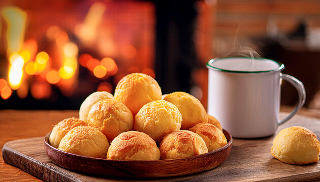 P&Atilde;O DE QUEIJO BRASILEIRO EM UM CONCEITO DE CAF&Eacute; DA MANH&Atilde; DE FAZENDA	

