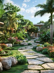 Tranquil Escape: Tropical Garden Path Retreat
