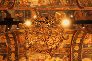 Chandelier inside the Church Complex of the Patriarchate of Pec Monastery, hanging from a ceiling...