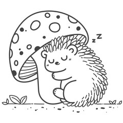 The hedgehog sleeps peacefully, holding a mushroom, its preferred meal.