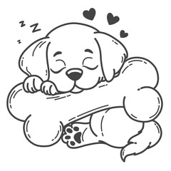The dog sleeps peacefully, holding a bone, its preferred meal.