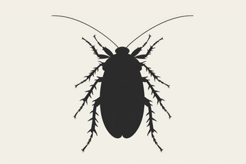 Detailed black and white silhouette of a cockroach, perfect for pest control or insect-related designs.