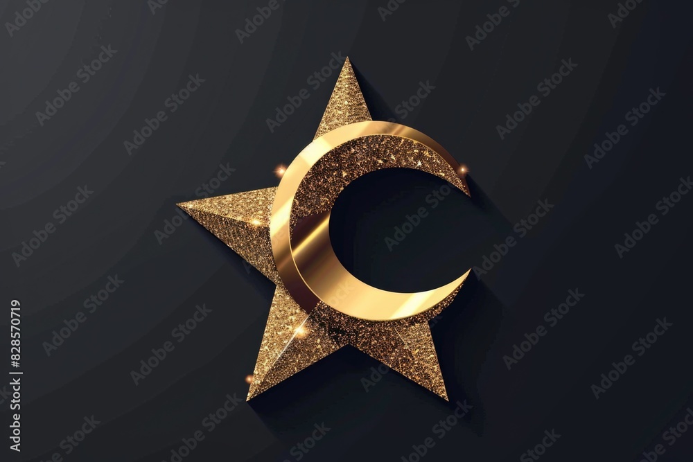 Poster a golden star and crescent on a black background. suitable for various design projects