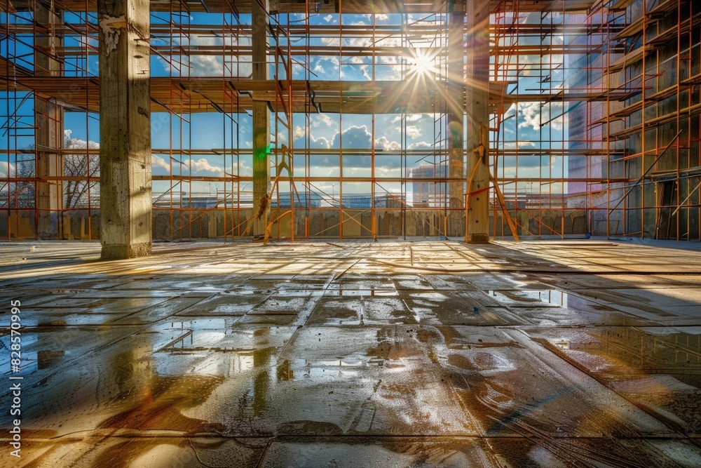 Poster sunlight shining through windows, suitable for architectural and interior design concepts