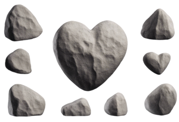 Set of heart shape rock isolated on transparent background