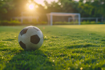 Obraz premium soccer ball on the grass, Generative AI
