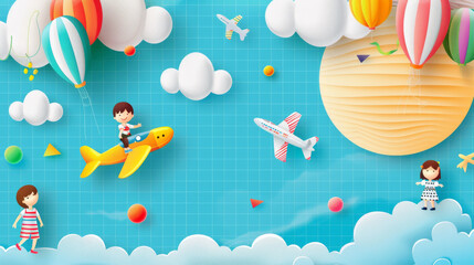 Children's Day colorful paper balloons and airplanes