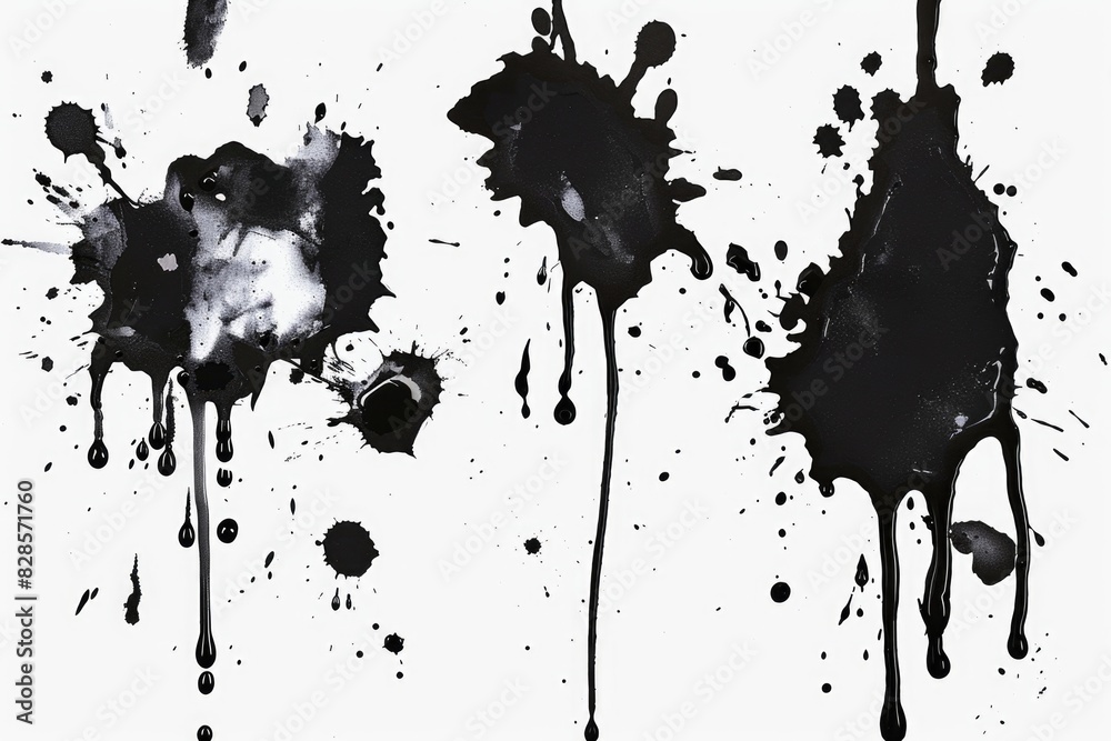 Poster black ink splattered on a white surface. suitable for graphic design projects