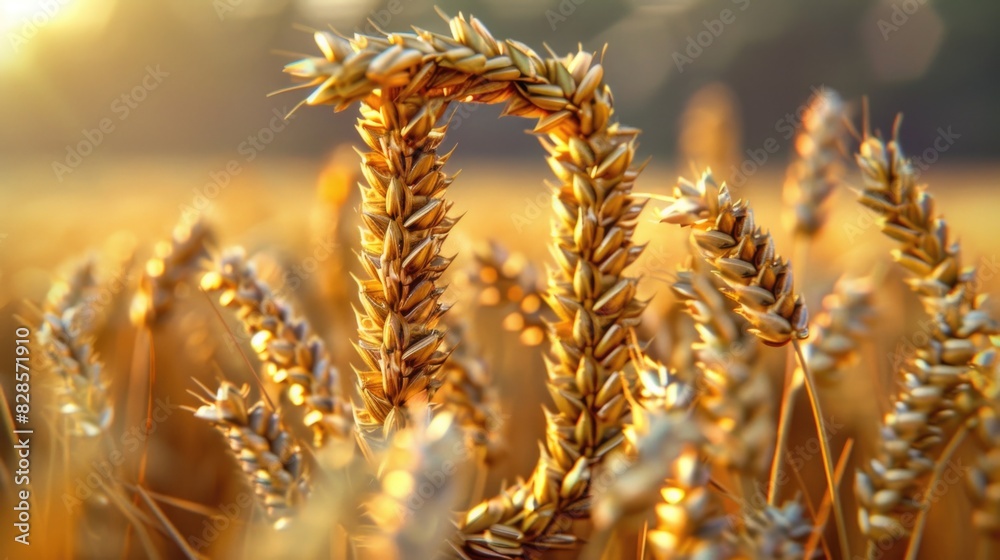 Poster a close up of a bunch of wheat in a field. suitable for agricultural concepts