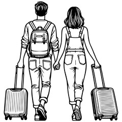 Man and Woman Traveling Carrying Luggage.