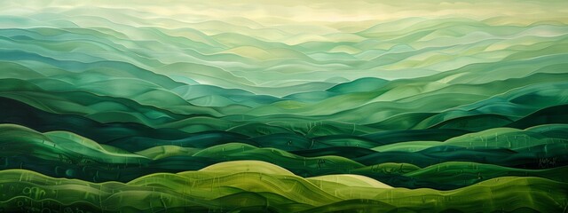 Obraz premium An abstract painting with layers of neat lines in varying shades of green.