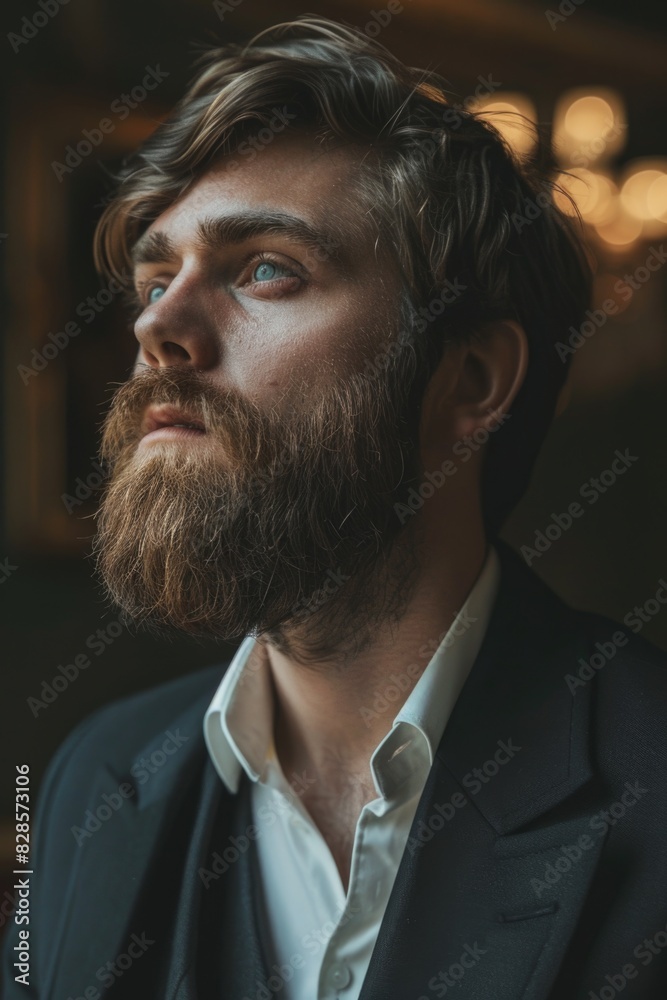 Aufkleber a detailed close-up of a man with a beard. suitable for various projects
