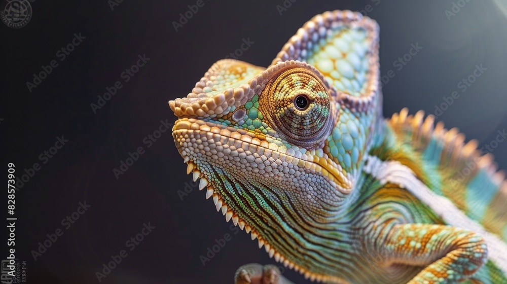 Aufkleber close up of a chameleon on a tree branch. suitable for nature and wildlife themes