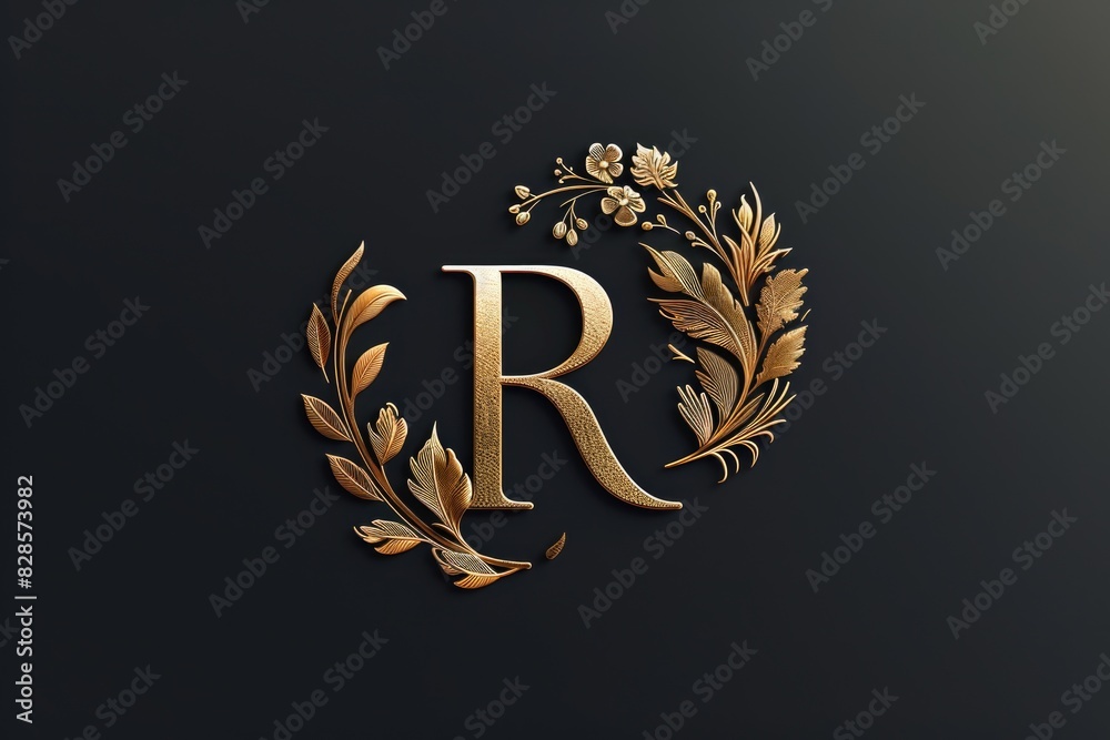 Poster letter r surrounded by nature elements, suitable for various design projects