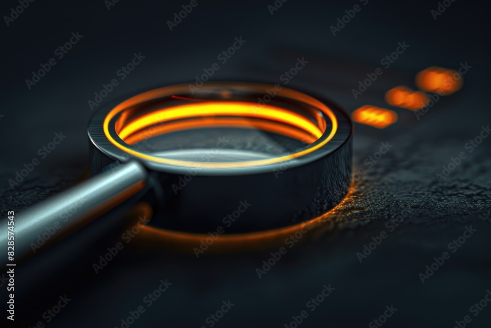 Poster close up of a magnifying glass on a table, useful for various educational and research concepts
